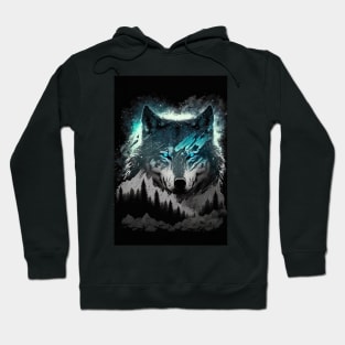 Cool Wolf portrait with teal and grey Hoodie